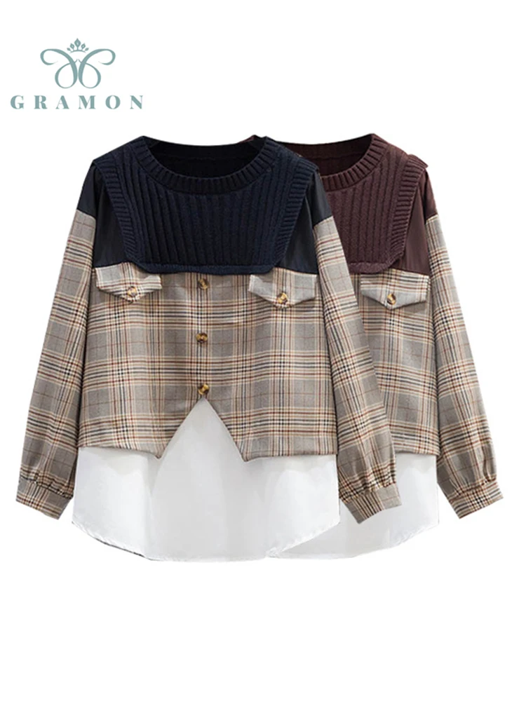 Casual Woman Shirts Spring Korean Fashion Fake Two Pieces Patchwork Plaid Button Long Sleeve Oversize Blouse Loose Mujer Tops
Casual Woman Shirts Spring Korean Fashion Fake Two Pieces Patchwork Plaid Button Long Sleeve Oversize Blouse Loose Mujer Tops