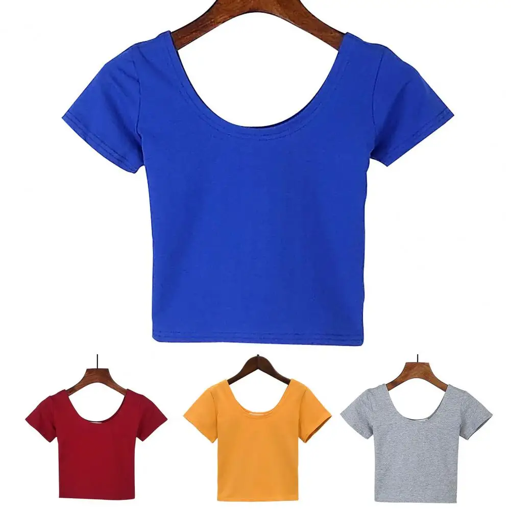 T-shirt Solid Color O Neck Blouse Women Short Sleeve Slim Crop Top for Summer
T-shirt Solid Color O Neck Blouse Women Short Sleeve Slim Crop Top for Summer