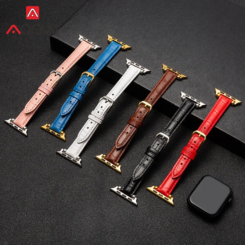 Ремешок из натуральной кожи для Apple Watch iwatch 6 5 4 3 2 SE тонкий сменный Браслет с