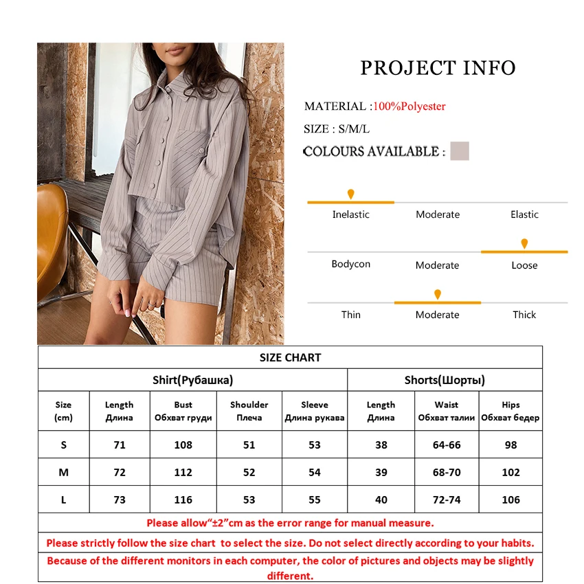 Asymmetrical ladies striped suit shorts and shirt casual two-piece casual wear women's wide-leg shorts set with button
Asymmetrical ladies striped suit shorts and shirt casual two-piece casual wear women's wide-leg shorts set with button
