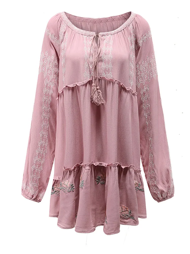 Summer New Bohemian Mini Dress Autumn Loose Floral Embroidery Tie Up Tassles Party Dresses Female Vintage Chic Vestidos 2021
Summer New Bohemian Mini Dress Autumn Loose Floral Embroidery Tie Up Tassles Party Dresses Female Vintage Chic Vestidos 2021