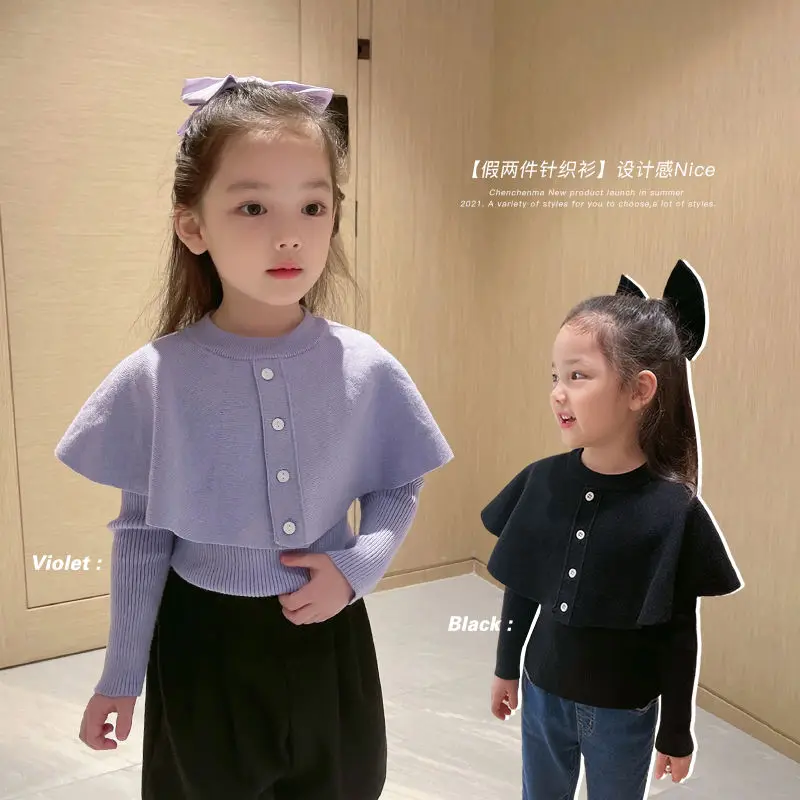 Girls' Two-Piece Cloak Sweater Long Sleeve Knitwear Spring and Autumn Fashionable Korean Style Bottoming Children's Top
Girls' Two-Piece Cloak Sweater Long Sleeve Knitwear Spring and Autumn Fashionable Korean Style Bottoming Children's Top