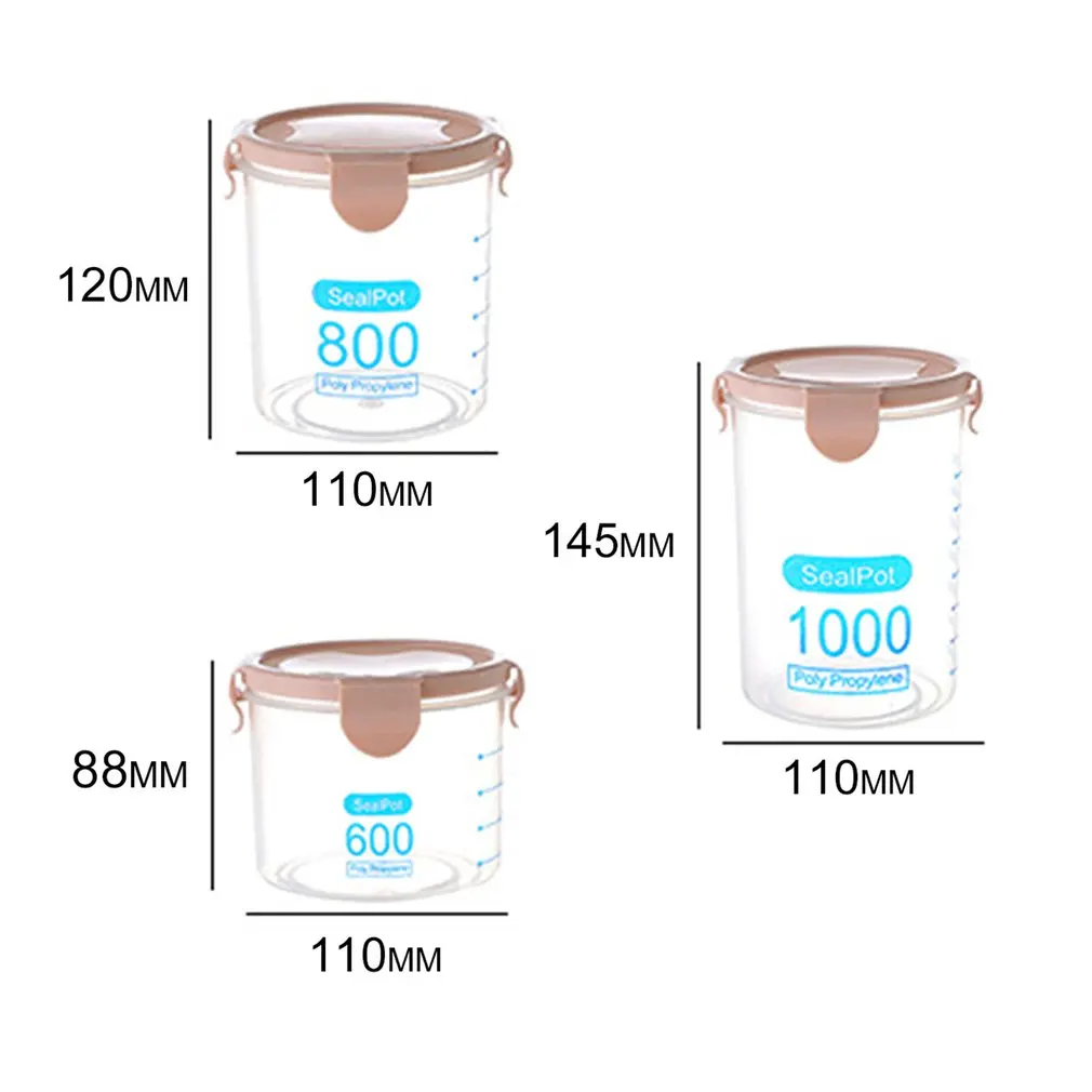 3 PCS 1000ML Practical Household Plastic Storage Jars Food Storage Bottle Safe Non-Toxic Leakproof Sealed Kitchen Storage Box