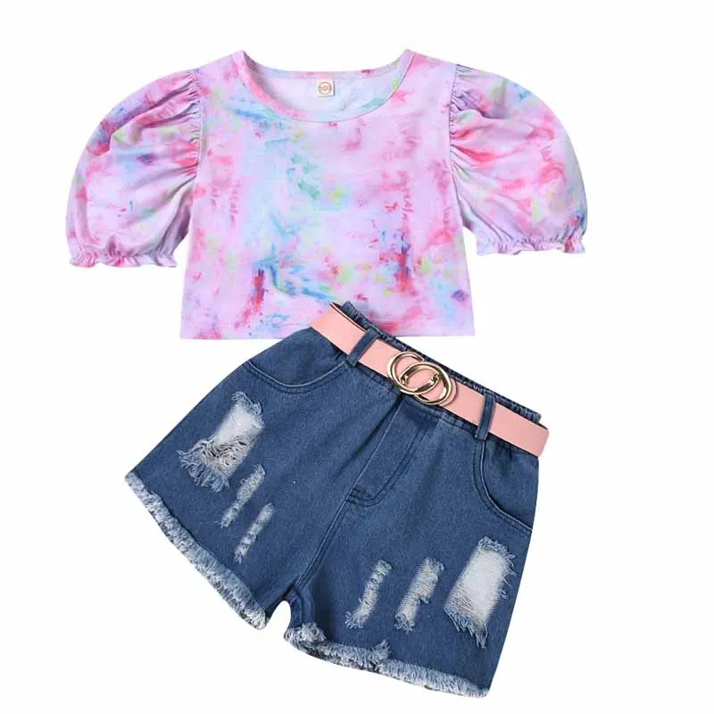 Kids Girls Set Baby Girls Summer Tie-dye puff sleeve pullover Denim Shorts Short Sleeve Children's Fashion 2-Piece Outfit Set
Kids Girls Set Baby Girls Summer Tie-dye puff sleeve pullover Denim Shorts Short Sleeve Children's Fashion 2-Piece Outfit Set