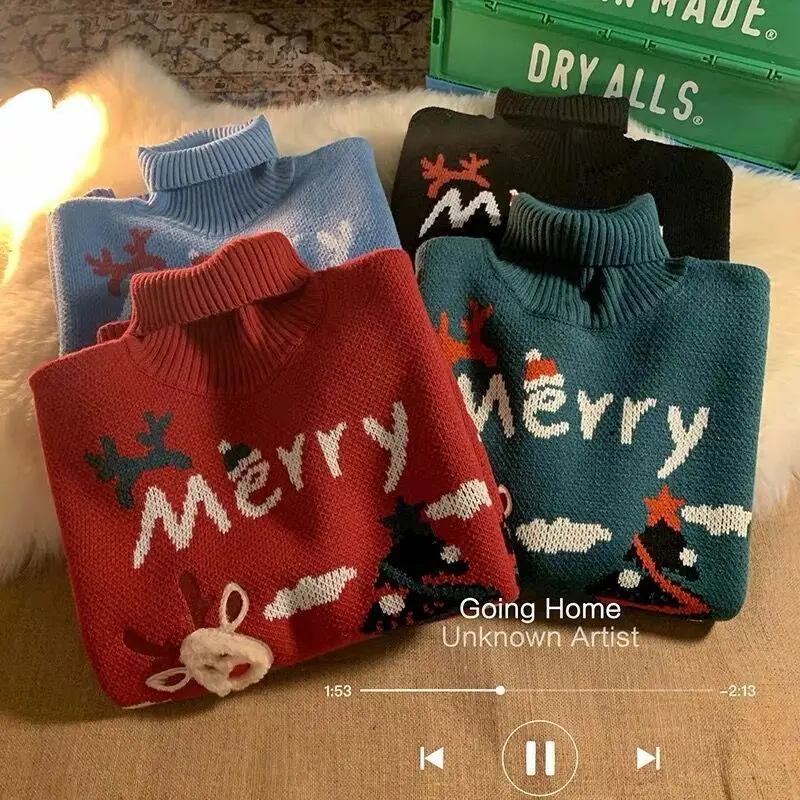 High-Necked Sweater Letter Male Loose External Wear Christmas Western Style New Autumn And Winter Thicken Korean Version
High-Necked Sweater Letter Male Loose External Wear Christmas Western Style New Autumn And Winter Thicken Korean Version