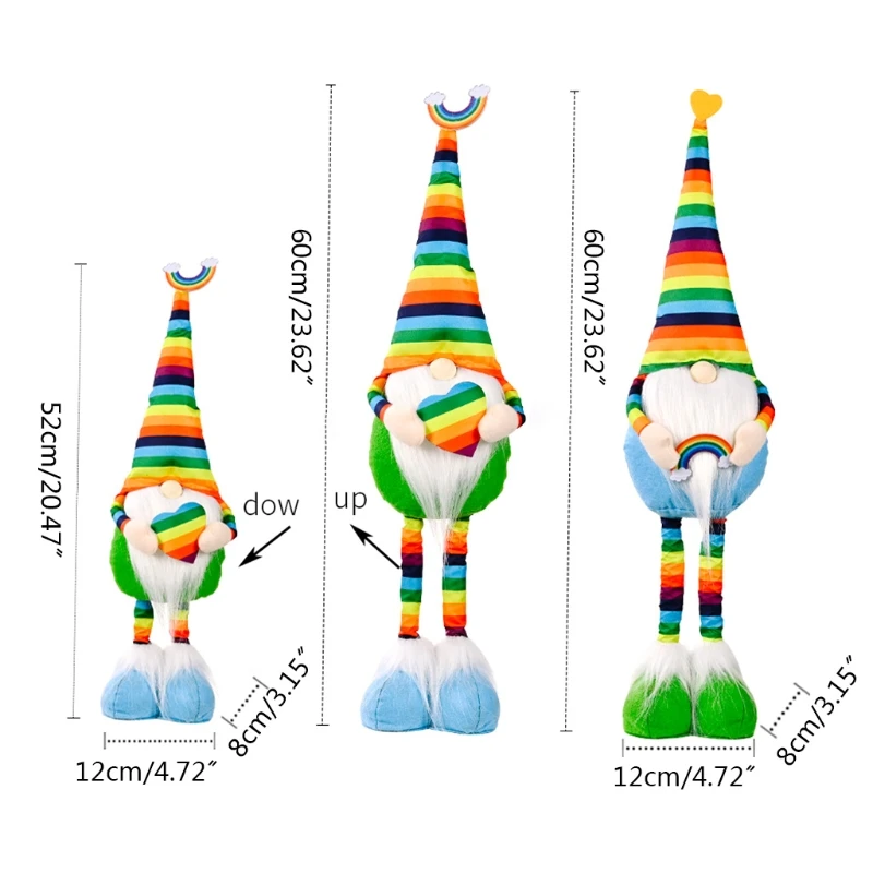 Rainbow Gnome Telescopic Summer Tomte Swedish Nisse Scandinavian Elf Dwarf Farmhouse Kitchen Decor Shelf Tiered Tray 85DB
