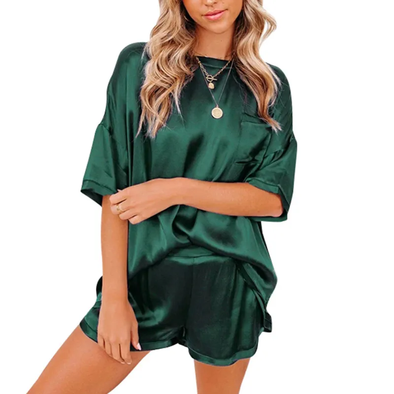 Women Two-piece Nightwear Set Summer 2021, Solid Color Casual Half Sleeves Round Collar Tops + Shorts
Women Two-piece Nightwear Set Summer 2021, Solid Color Casual Half Sleeves Round Collar Tops + Shorts