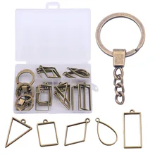 1Set 30pcs 3Color New Geometric Figure Charm Kit Hollow Glue Blank With Box Material For DIY Jewelry Necklace Key Ring Making