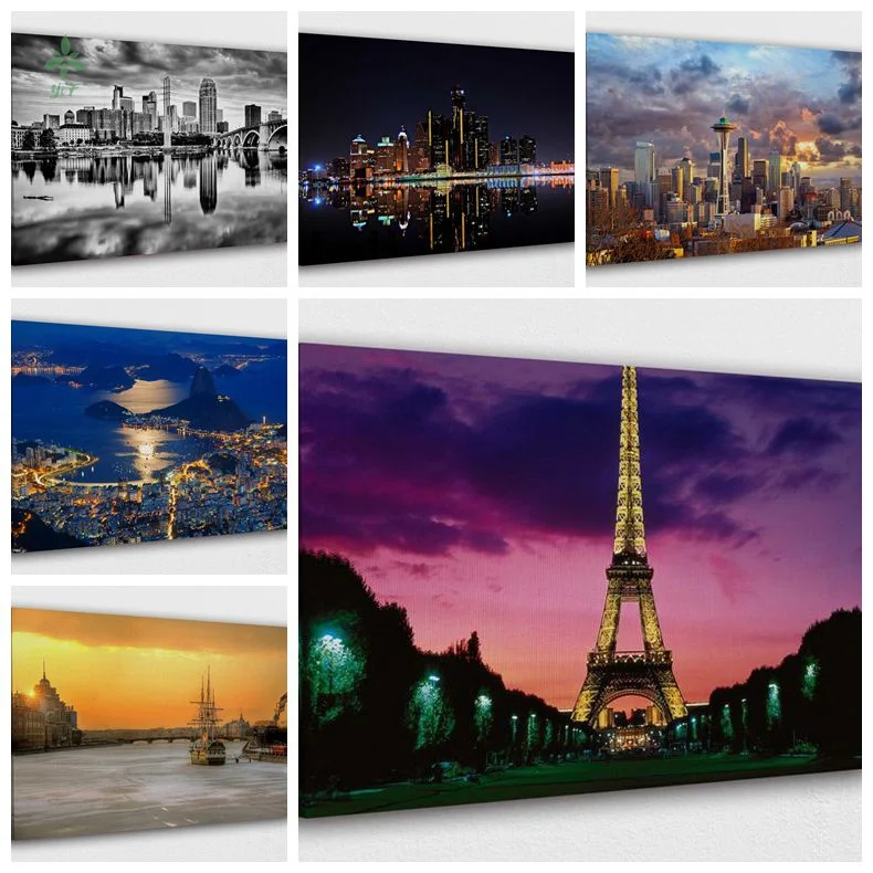 

Canvas Painting，Night In De Janeiro And Beautiful Eiffel Tower, Seattle Scenery And St. Petersburg, Can Decorate Home Walls