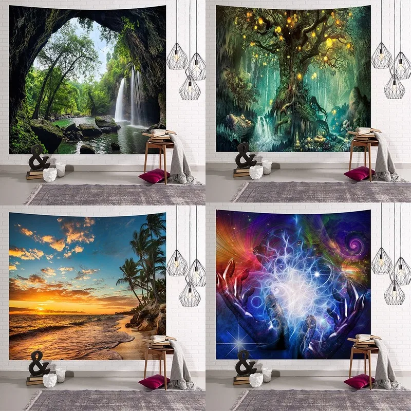 

Countryside landscape tapestry 3D landscape series background cloth dense forest starry sky wall decoration cloth hanging cloth