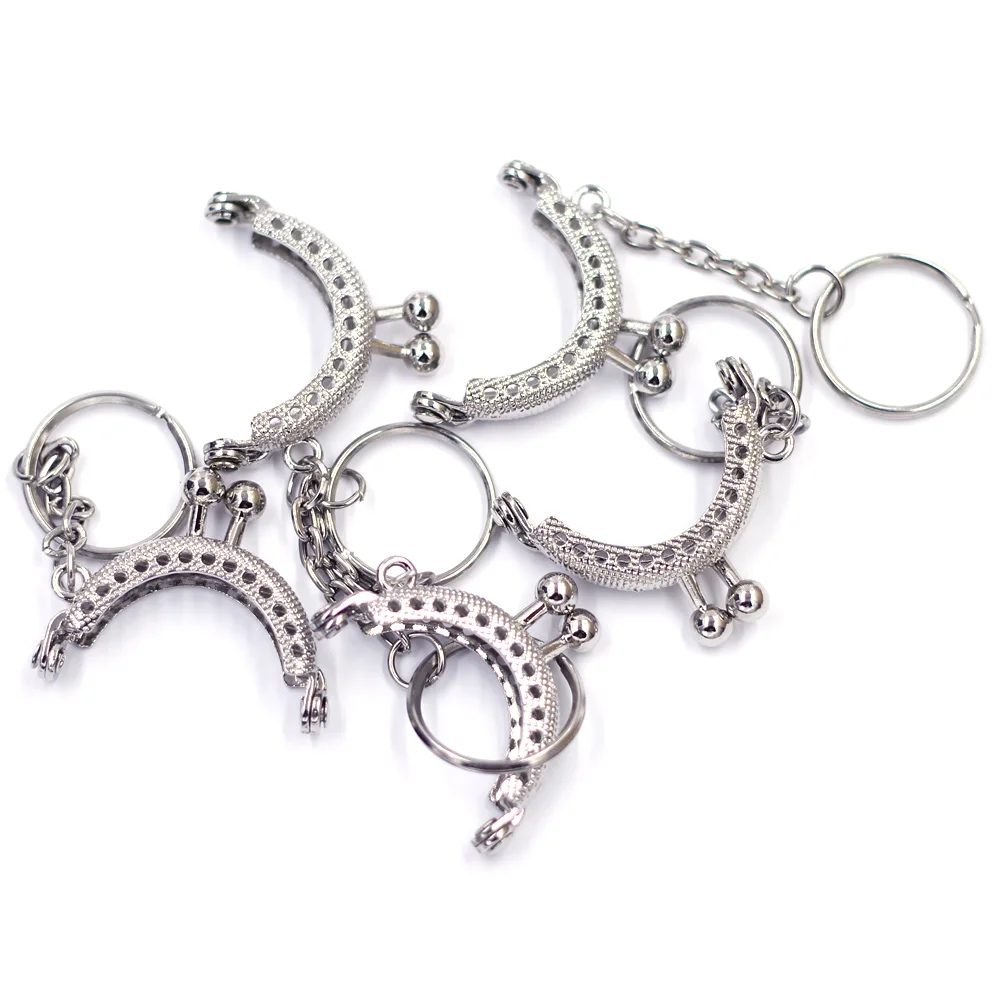 5Pcs Silver Tone Alloy Arc Frame Kiss Clasp With Key Ring For Handle Bag Purse Parts Accessories 4x3.5cm | Украшения и аксессуары