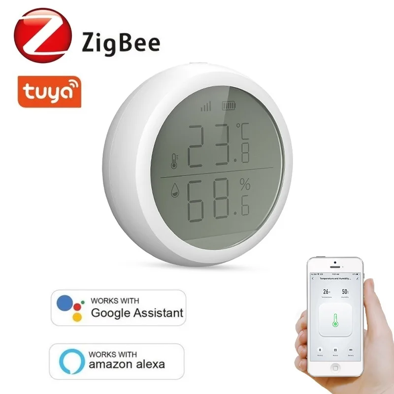 Tuya ZigBee Smart Temperature Humidity Sensor With LCD Display Battery Powered automation security alarm Support Alexa Assistant
Tuya ZigBee Smart Temperature Humidity Sensor With LCD Display Battery Powered automation security alarm Support Alexa Assistant