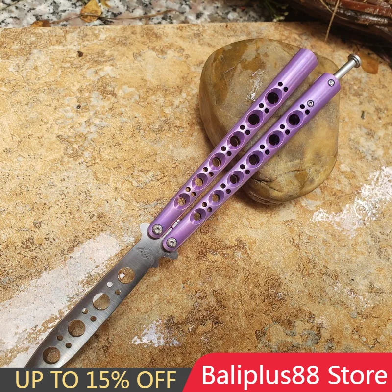 

Theone Classic BM40 Butterfly Knife Trainer Bushings Channel T4 Titanium Purple Handle 440C Blade EDC Pocket Tactical Knife Gift