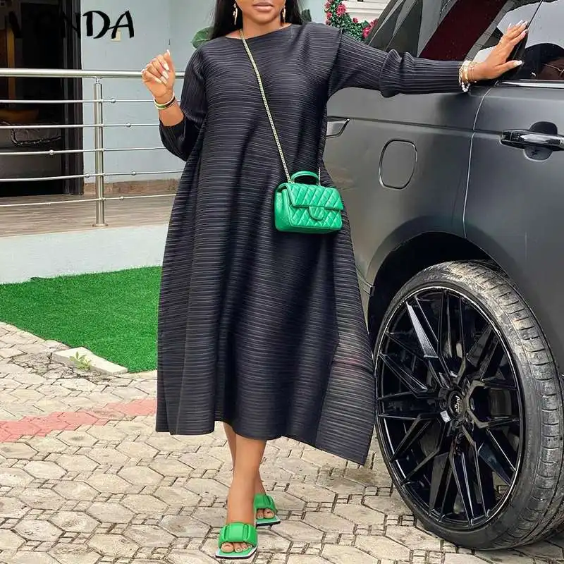 VONDA 3 Colors Party Dress Women Autumn Pleated Loose Dresses Bohemian Vestidos Femme O Neck Sundress Oversized Loose Robes
VONDA 3 Colors Party Dress Women Autumn Pleated Loose Dresses Bohemian Vestidos Femme O Neck Sundress Oversized Loose Robes