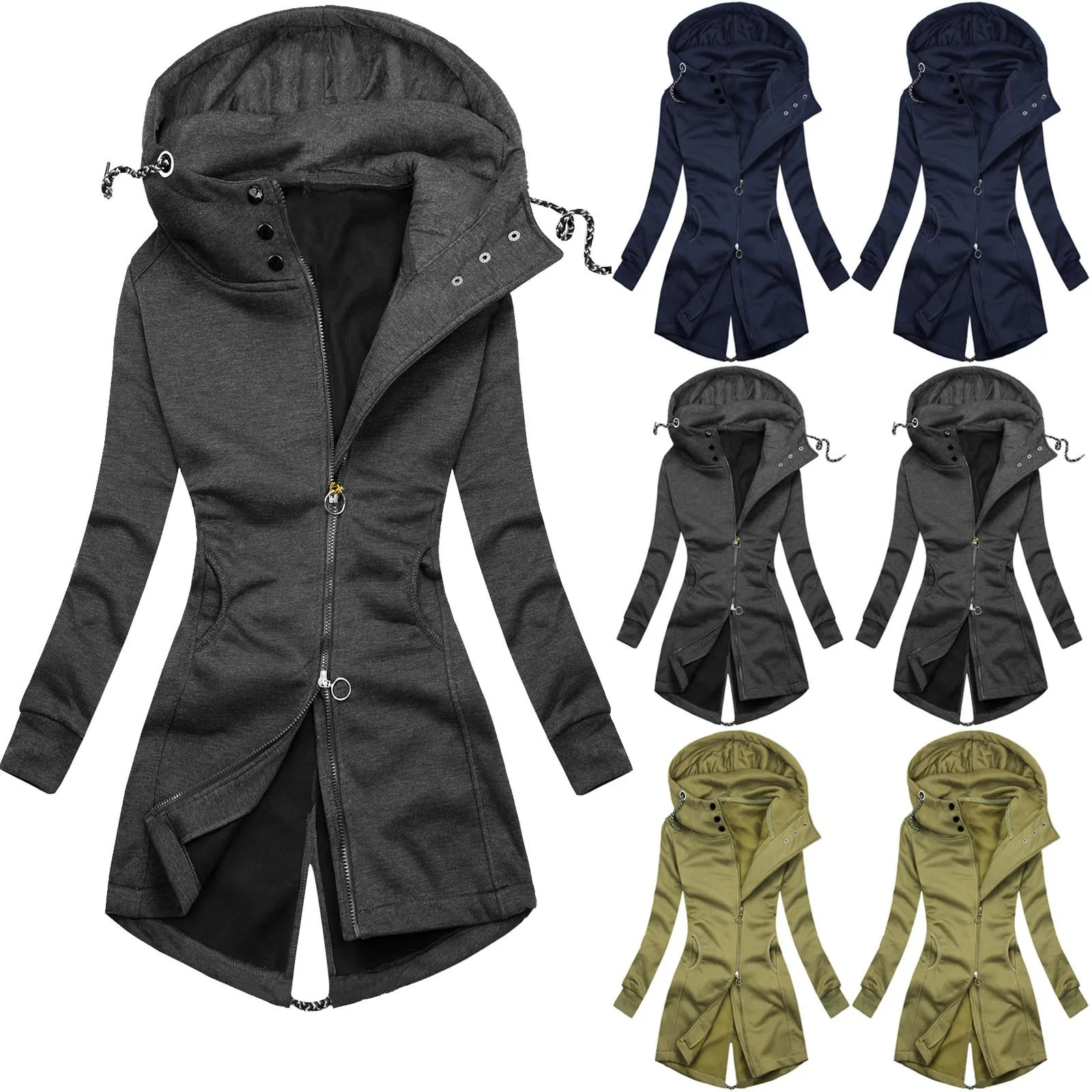 Solid Color Hooded Sweatshirt Long Sleeve Jacket Women's Street Loose Zipper Sweater Jacket Top Narrow And Bottom Wide Version
Solid Color Hooded Sweatshirt Long Sleeve Jacket Women's Street Loose Zipper Sweater Jacket Top Narrow And Bottom Wide Version