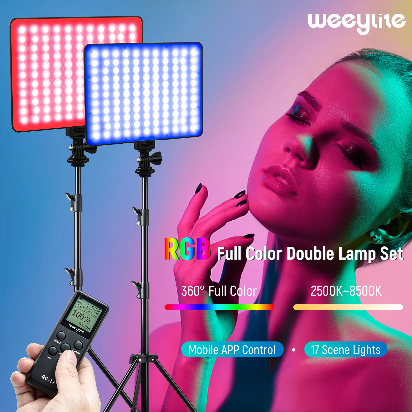 Weeylite sprite20 1/2PCS Video RGB Colors Light Kit Wireless Remote LED Panel Video Light for Video Recording Photography Studio
Weeylite sprite20 1/2PCS Video RGB Colors Light Kit Wireless Remote LED Panel Video Light for Video Recording Photography Studio