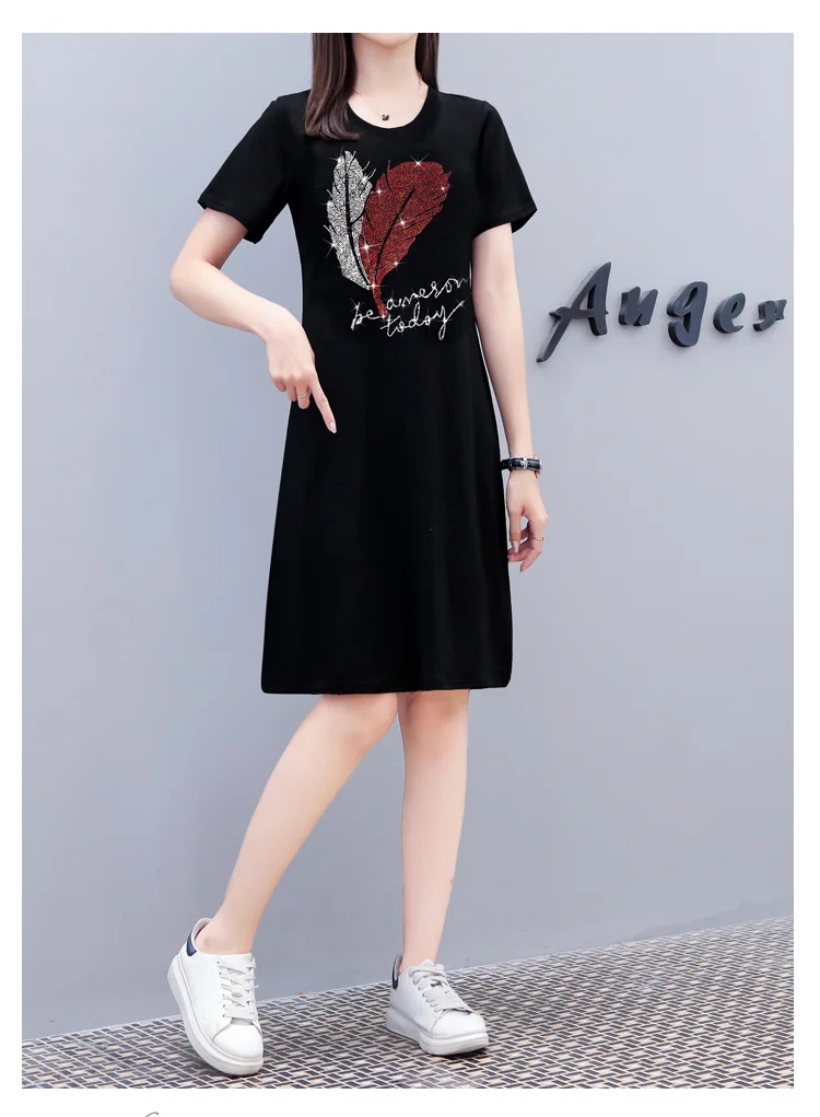 Summer New Loose Women Dress High Quality Diamond Letter Print Round Neck Short Sleeve Elegant Plus Size Black Mini Vestidos
Summer New Loose Women Dress High Quality Diamond Letter Print Round Neck Short Sleeve Elegant Plus Size Black Mini Vestidos