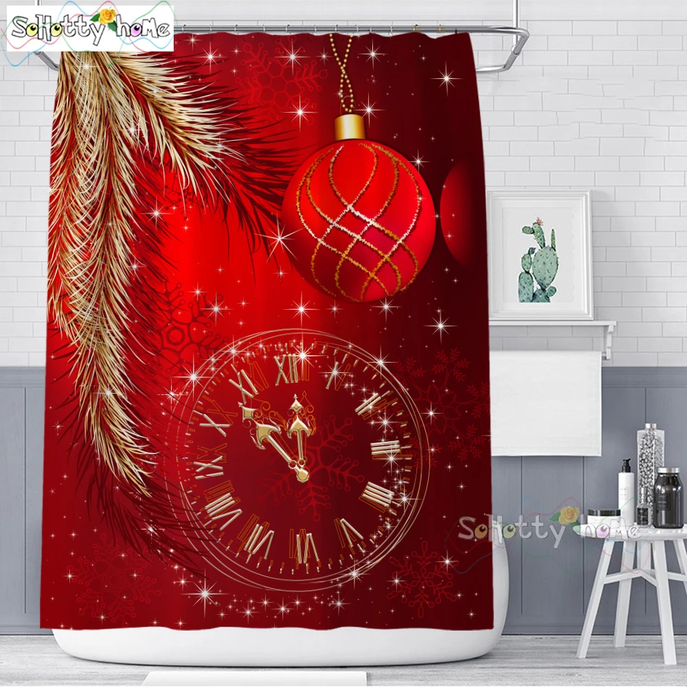 Happy New Year Christmas Shower Curtain Printed Red Christmas Decor Balls And Golden Stars Clock Waterproof Curtains
Happy New Year Christmas Shower Curtain Printed Red Christmas Decor Balls And Golden Stars Clock Waterproof Curtains