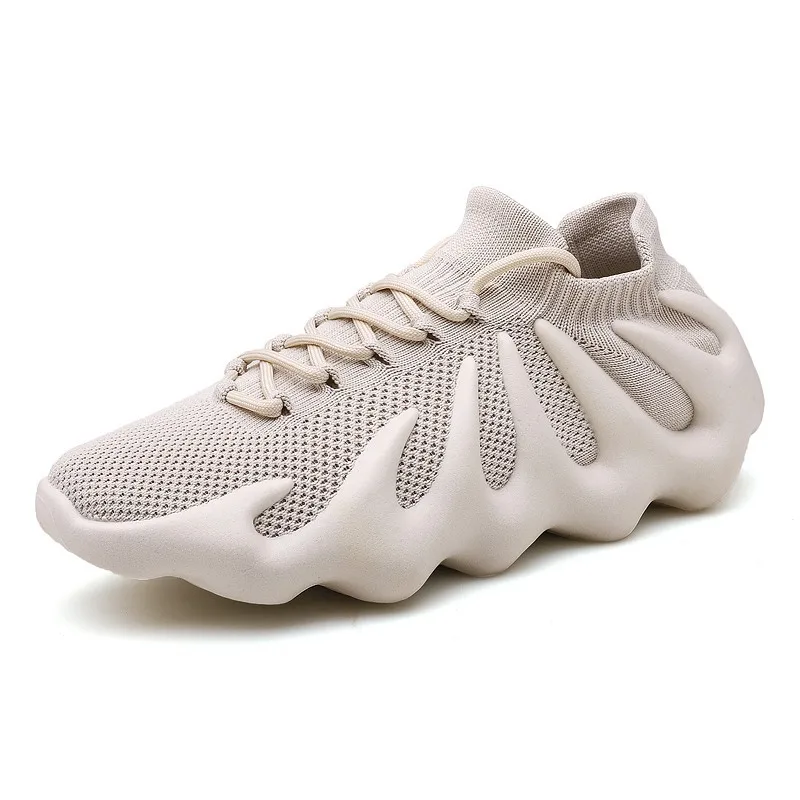 Hot Men's Flame Printed Sneakers Flying Weave Sports Shoes Comfortable Running Shoes Outdoor Men Athletic Shoes Plus Size 38-45