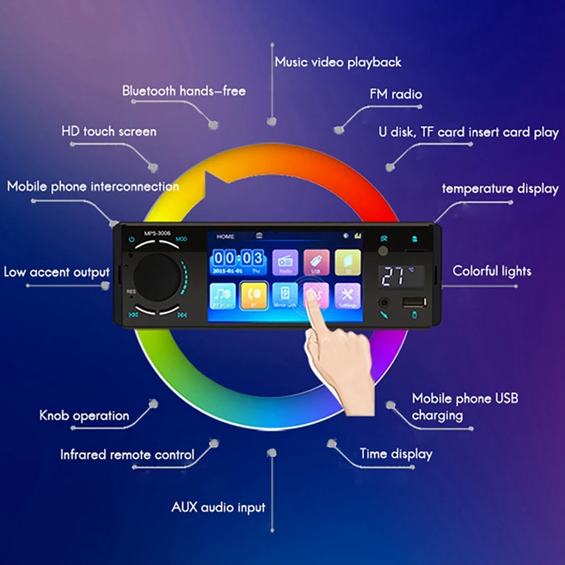 Bluetooth Car Radio 1 Din Mirror Link 4.1 inch Press Screen MP5 Video Player USB TF Handsfree A2DP Stereo System Head
Bluetooth Car Radio 1 Din Mirror Link 4.1 inch Press Screen MP5 Video Player USB TF Handsfree A2DP Stereo System Head