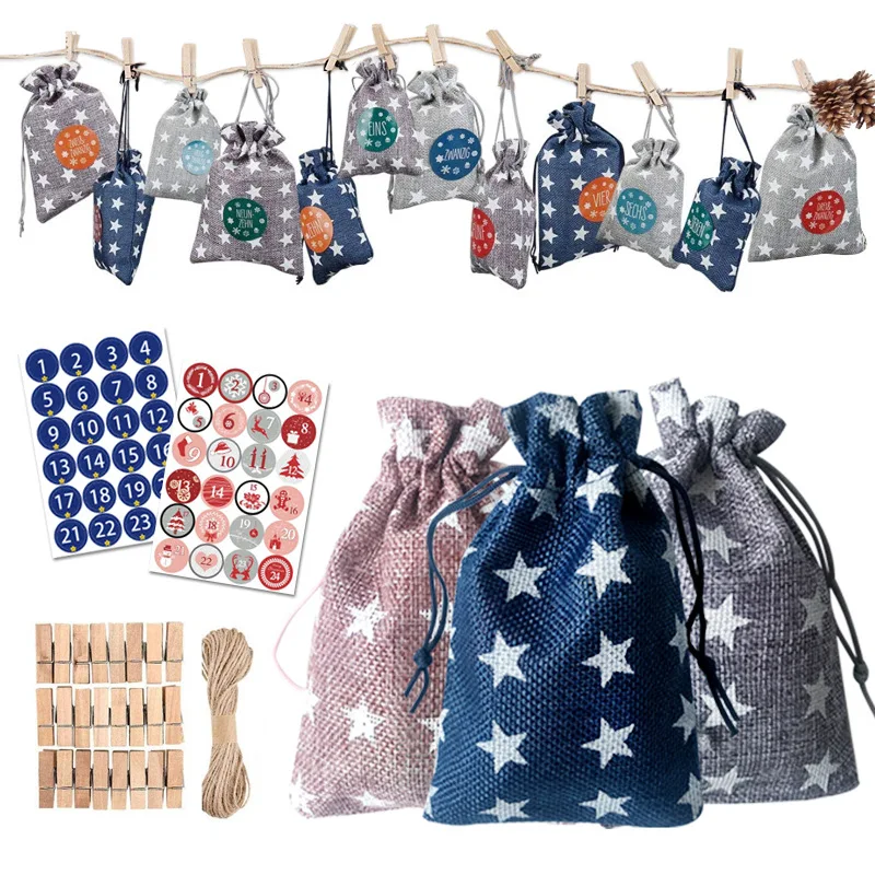 24pcs/set DIY Christmas Party Favor Pouch Star Gift Bags Drawstring Linen Bags Packaging Storage Bag With Clip Rope Sticker
24pcs/set DIY Christmas Party Favor Pouch Star Gift Bags Drawstring Linen Bags Packaging Storage Bag With Clip Rope Sticker