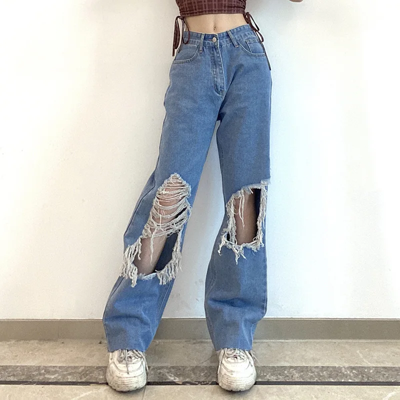 Womens Pierced Jeans High Waist Loose Denim Pants Wide Leg Straight Pants Vintage Streetwear джинсы женские года
Womens Pierced Jeans High Waist Loose Denim Pants Wide Leg Straight Pants Vintage Streetwear джинсы женские года