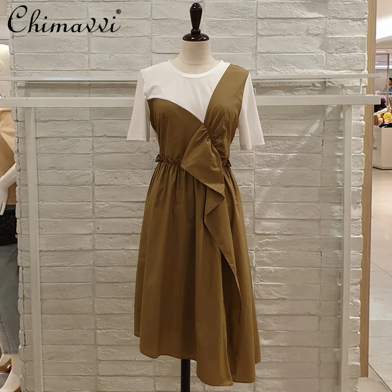 2021 Summer New Irregular Stitching Female Dress Fake Two Piece Dress Women's Slimming Short Sleeve T Shirt Dress
2021 Summer New Irregular Stitching Female Dress Fake Two Piece Dress Women's Slimming Short Sleeve T Shirt Dress