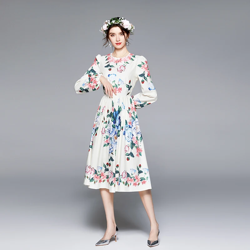 Autumn Fashion Runway Flower Dress Women's Long Puff Sleeve O Neck Floral Print High Waist Elegant Party Midi Vestidos
Autumn Fashion Runway Flower Dress Women's Long Puff Sleeve O Neck Floral Print High Waist Elegant Party Midi Vestidos