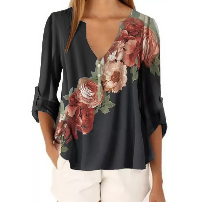 Floral Shirt Women Elegant Tender Style Deep V Neck Flower Print Colorblock Retro Office Ladies Tops Loose Casual Mujer Blusa
Floral Shirt Women Elegant Tender Style Deep V Neck Flower Print Colorblock Retro Office Ladies Tops Loose Casual Mujer Blusa