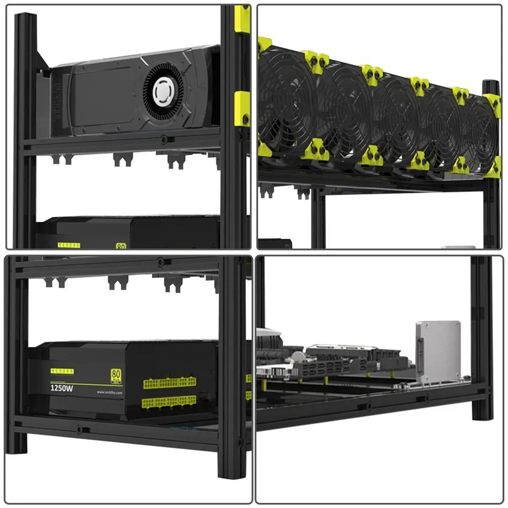 6 GPUs 5 Fans Low Noise Aluminum Stackable Open Air Mining Computer Frame Protective Net Mining Rack Bitcoin
6 GPUs 5 Fans Low Noise Aluminum Stackable Open Air Mining Computer Frame Protective Net Mining Rack Bitcoin