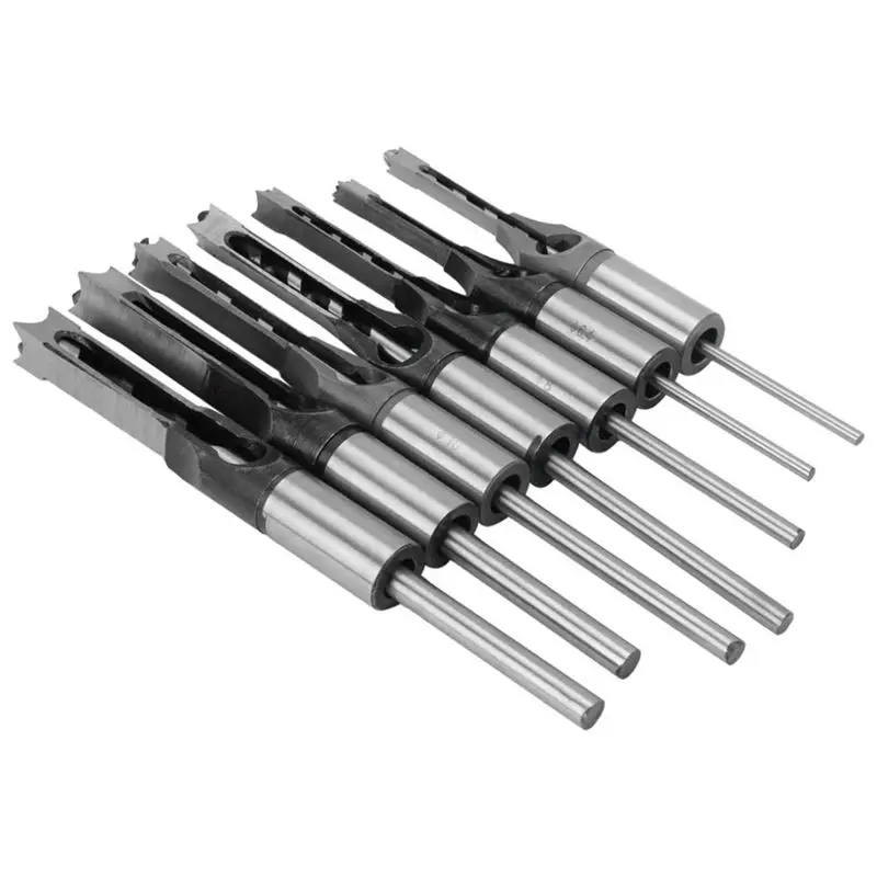 7pcs 1/4 to 1/2 Square Hole Drill Bit 45 Steel Mortising Drilling Woodworking Tools