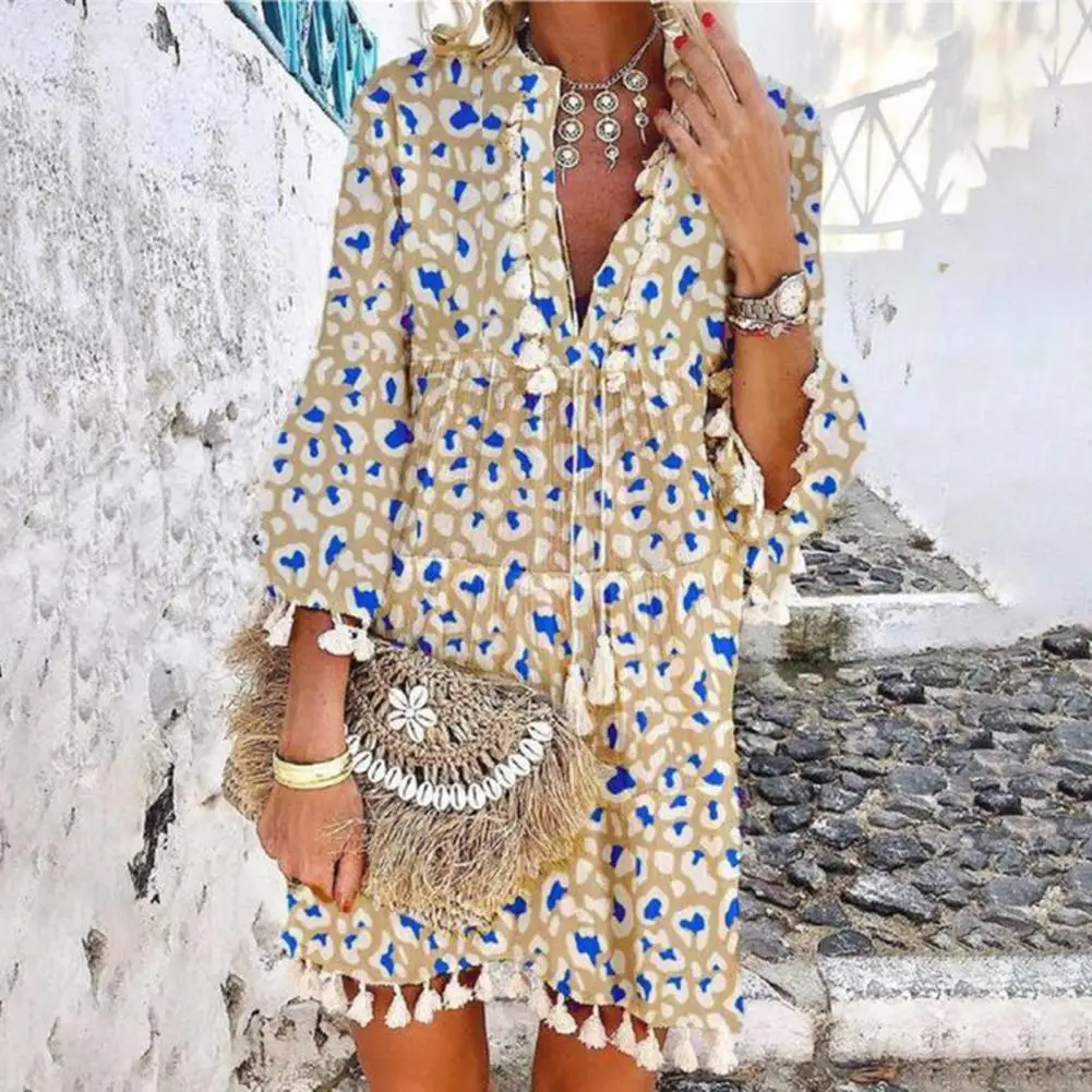 Hot Sales Women Bohemian Dress 3/4 Sleeve Paisley Print Tassels Mini Loose Dress for Spring/Summer
Hot Sales Women Bohemian Dress 3/4 Sleeve Paisley Print Tassels Mini Loose Dress for Spring/Summer