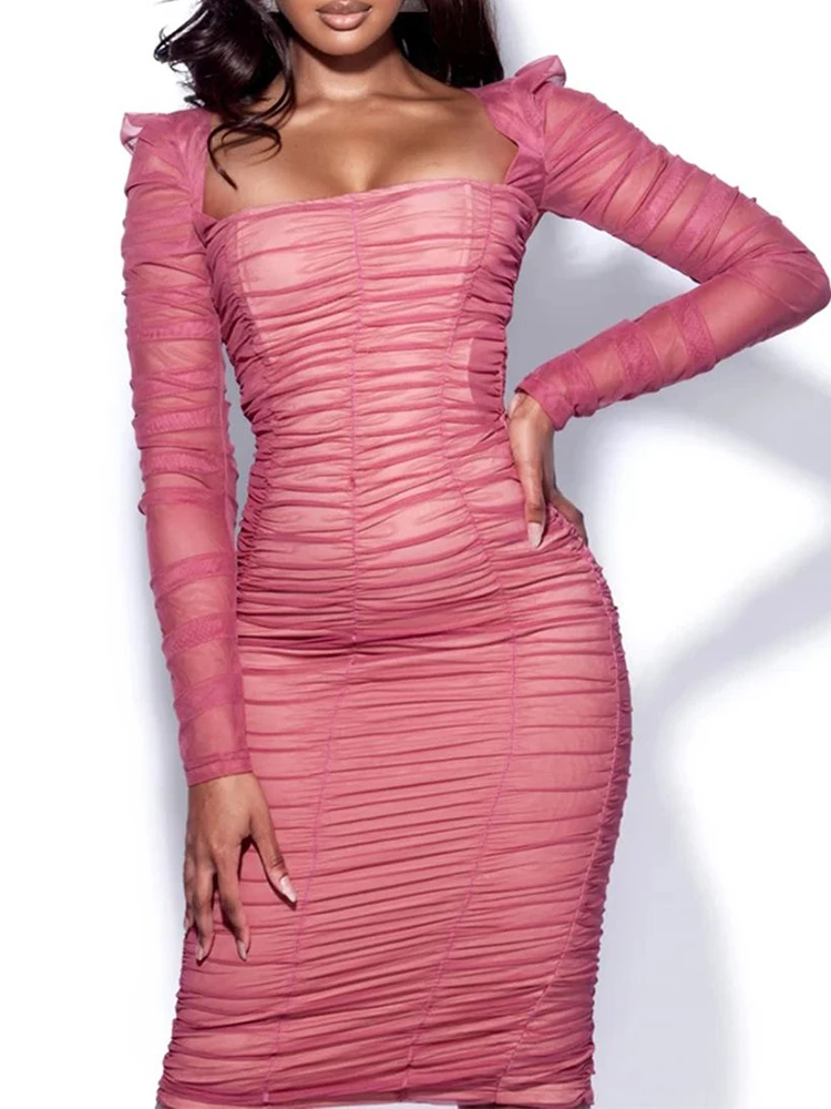 Draped Mesh Bandage Dress 2022 New Year Pink Bandage Dress Bodycon Women Autumn Winter Sexy Party Dress Evening Club Outfits
Draped Mesh Bandage Dress 2022 New Year Pink Bandage Dress Bodycon Women Autumn Winter Sexy Party Dress Evening Club Outfits