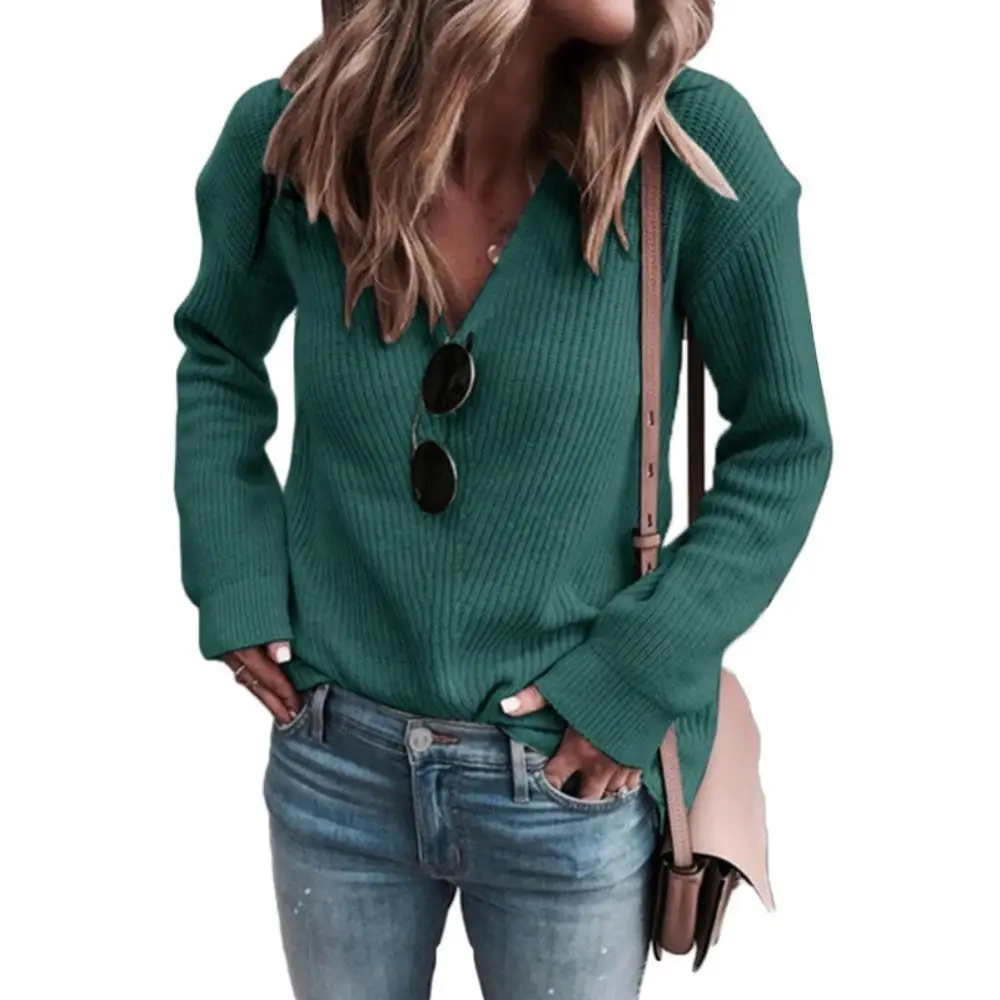 Ele-choices Stylish Women Autumn Solid Color V Neck Knitwear Ribbed Loose Sweater Blouse
Ele-choices Stylish Women Autumn Solid Color V Neck Knitwear Ribbed Loose Sweater Blouse