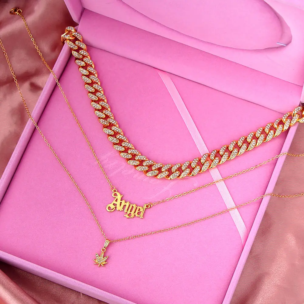 Multilayer Iced Out Crystal Miami Cuban Choker Necklace For Women Gold Color Angel Letter Leaf Pendants Long Chain Punk Jewelry
Multilayer Iced Out Crystal Miami Cuban Choker Necklace For Women Gold Color Angel Letter Leaf Pendants Long Chain Punk Jewelry