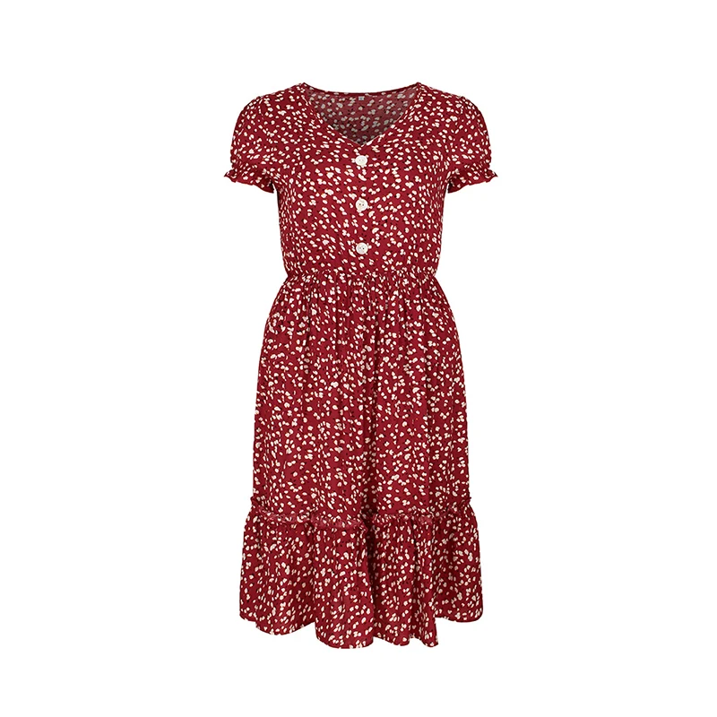 2020 Women's Summer Midi Bohemian Dresses High Waist Elegant Dot Print Vestidos V Neck Short Sleeve with Buttons Casual Dress 
2020 Women's Summer Midi Bohemian Dresses High Waist Elegant Dot Print Vestidos V Neck Short Sleeve with Buttons Casual Dress
