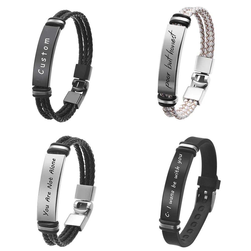 Personalized Custom Text Leather Bangle Silicagel Bracelet for Men Women Stainless Steel Band Optional Font Symbols Gift Jewelry
Personalized Custom Text Leather Bangle Silicagel Bracelet for Men Women Stainless Steel Band Optional Font Symbols Gift Jewelry