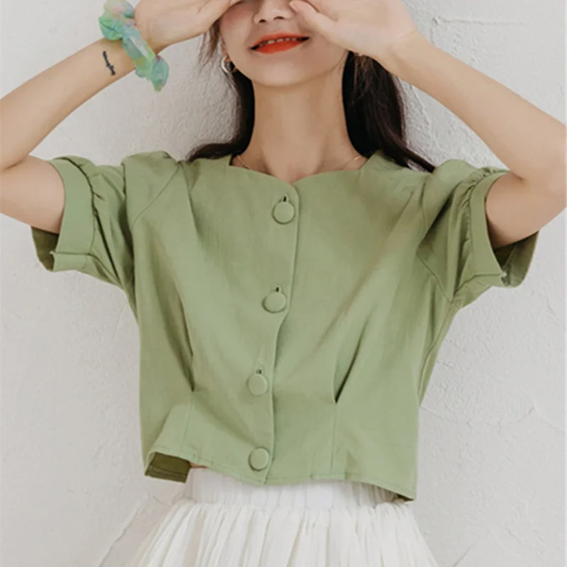 ZHOUTAYLOR Women Shirt Square Collar Fashion Korean Tops Female Sweet Korean Short Sleeve Button Office Lady Blouses Femme
ZHOUTAYLOR Women Shirt Square Collar Fashion Korean Tops Female Sweet Korean Short Sleeve Button Office Lady Blouses Femme