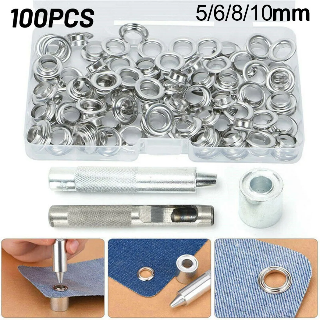 Silver/5/6/8/10mm 100 Sets Leather Eyelets Ring Washer Grommets Punch Tool Kit For Leather Clothing Handbags Jackets Crafts
Silver/5/6/8/10mm 100 Sets Leather Eyelets Ring Washer Grommets Punch Tool Kit For Leather Clothing Handbags Jackets Crafts