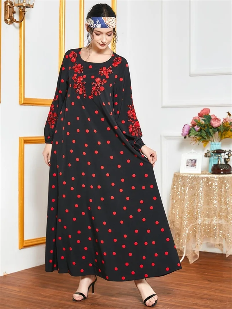 fashion turkey arabic Dress Polka Dot Print Floral Embroidery Maxi Dresses Loose Muslim islamic Clothes Fall moroccan kaftan
fashion turkey arabic Dress Polka Dot Print Floral Embroidery Maxi Dresses Loose Muslim islamic Clothes Fall moroccan kaftan