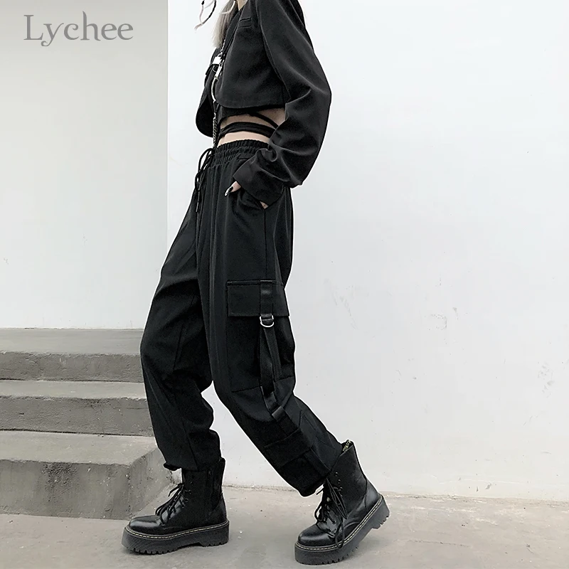 Lychee Harajuku Black Women Cargo Pants Elastic Waist Straight Pants Solid Color Casual Loose Spring Trousers
Lychee Harajuku Black Women Cargo Pants Elastic Waist Straight Pants Solid Color Casual Loose Spring Trousers