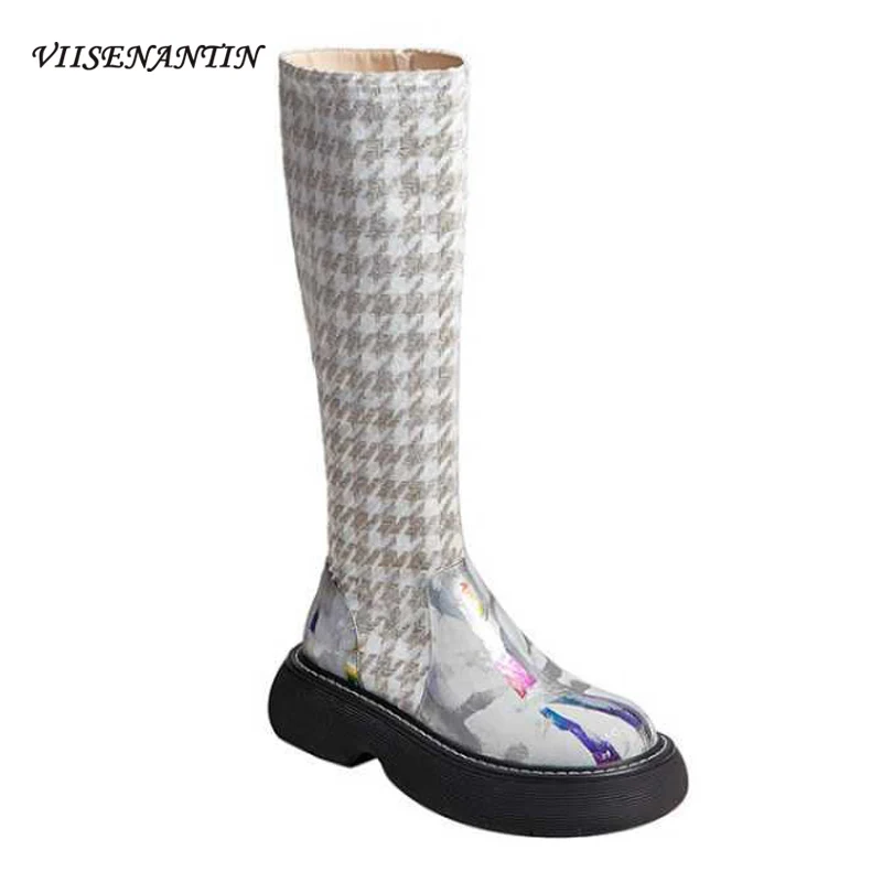 Autumn New Style Cowhide Stitching Plaid Woven Thick-soled Increased Round Toe Color-blocking Side Zipper Knee-length Boots
Autumn New Style Cowhide Stitching Plaid Woven Thick-soled Increased Round Toe Color-blocking Side Zipper Knee-length Boots
