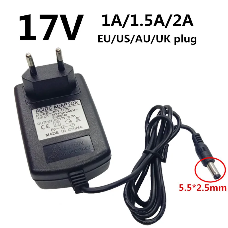 

17V Universal Adaptor AC 100-240V To DC 17 V 1A 1.5A 2A Power Adapter Supply Converter 5.5*2.5mm 5.5*2.1mm EU US UK AU Plug