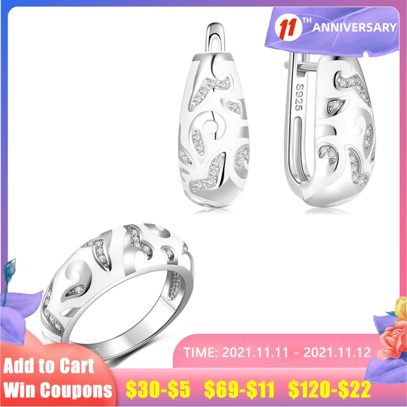 OGULEE Elegant Silver 925 Jewelry Set 925 Sterling Silver Earrings Rings Exquisite White Handmade Enamel Jewelry Set for Women
OGULEE Elegant Silver 925 Jewelry Set 925 Sterling Silver Earrings Rings Exquisite White Handmade Enamel Jewelry Set for Women