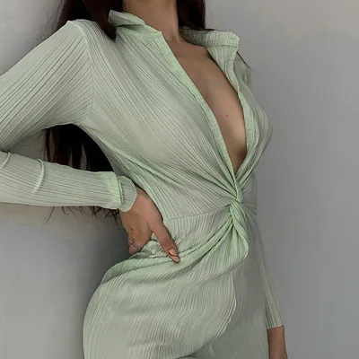 Women's Autumn 2021 New Green Fold Stitching Long-sleeved Low-cut Polo Collar Dress Ladies Solid Color Sexy Shirt Skirt
Women's Autumn 2021 New Green Fold Stitching Long-sleeved Low-cut Polo Collar Dress Ladies Solid Color Sexy Shirt Skirt