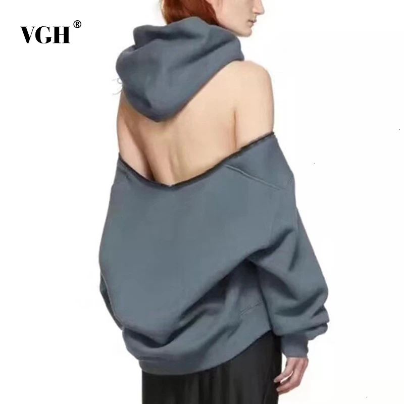 VGH Casual Women's Sweatshirts Hooded Long Sleeve Backless Off Shoulder Sweatshirts Female Autumn Fashion Clothing 2020 New
VGH Casual Women's Sweatshirts Hooded Long Sleeve Backless Off Shoulder Sweatshirts Female Autumn Fashion Clothing 2020 New