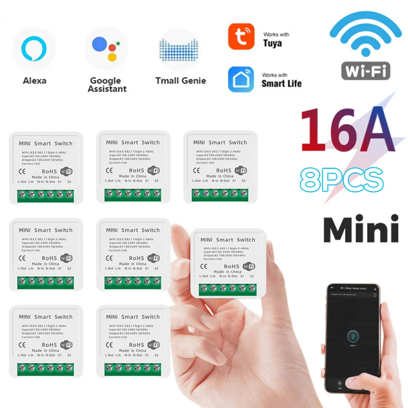 Фото 16A Tuya Wi Fi мини DIY умный переключатель светодиодный светильник приложение Smart Life