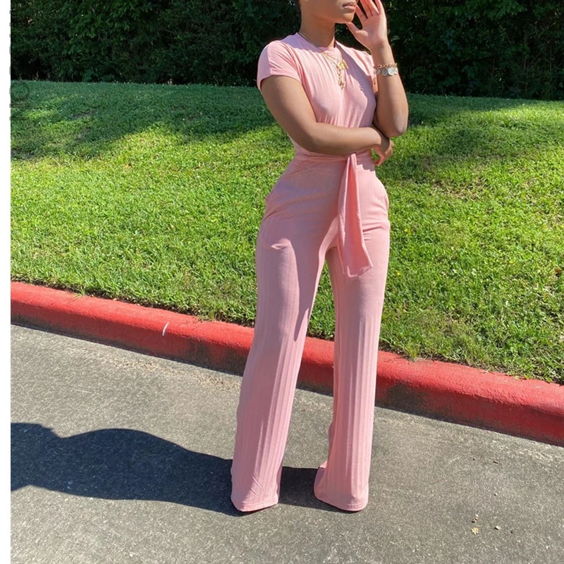 2021 Women O-neck Short Sleeve Wide Leg Bodycon Jumpsuit Belt Solid Chic Casual Overall For Woman
2021 Women O-neck Short Sleeve Wide Leg Bodycon Jumpsuit Belt Solid Chic Casual Overall For Woman