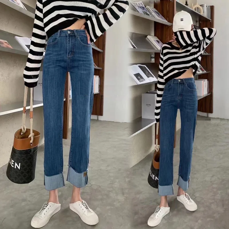Women's Flanging Leather Disc Jeans Summer 2021 Spring and Autumn Retro Curved-Edge High Waist Trousers Straight Pants Women
Women's Flanging Leather Disc Jeans Summer 2021 Spring and Autumn Retro Curved-Edge High Waist Trousers Straight Pants Women