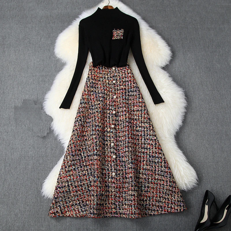 2022 Spring Skirt Set Women New Design Black Knitting Top+High Waist Single Breasted Tweet Skirt Office Lady 2 Pieces Set
2022 Spring Skirt Set Women New Design Black Knitting Top+High Waist Single Breasted Tweet Skirt Office Lady 2 Pieces Set